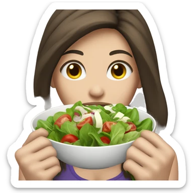 Muscle long hair brunette girl with pale skin eating salad sticker
