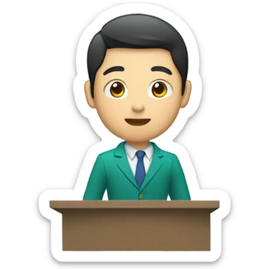 An Asian boy College student with Blue-Geen-ish Blazer doing a Presentation  sticker