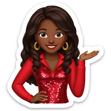 Tamika Scott from Xscape with long dark brown hair, red sequin outfit sticker