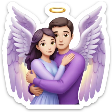 White brunette man light rays hugging a pastel purple woman angel sticker