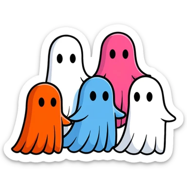 The four classic Pacman ghosts (red, pink, blue, and orange) lined up together sticker