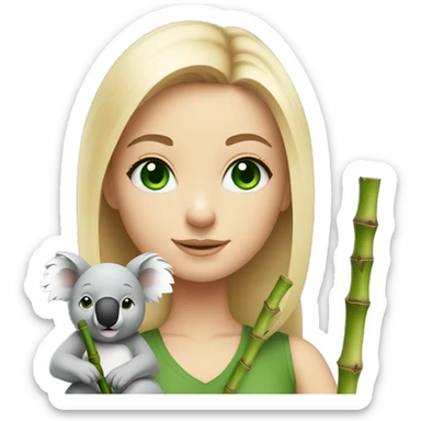 White Girl with blonde hair and green eyes and koala ears holding bamboo stick  sticker