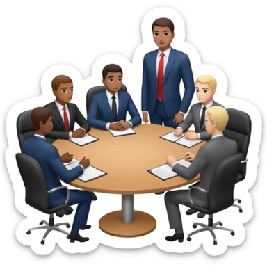 a business meeting of serious businessmen in suits at a round table sticker