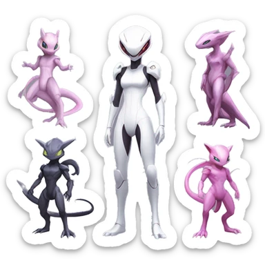 White body, Anthro-Sona-Lizard-Alien-Salazzle-Mew-Mewtwo-Fakémon, with pink eyes, with a futuristic visor-helmet, wearing a techwear-suit, Full Body sticker