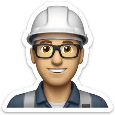 Caucasian  engineer man wearing a safety helmet, safety glasses and earplugs sticker