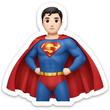 Make a Superman emoji with hands on hips, cape blowing, and the Superman "S" on the front sticker