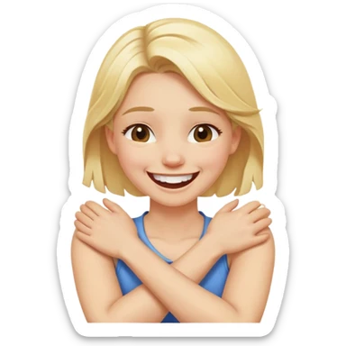 blonde girl crossed arms holding neck laughing sticker