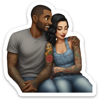 Romantic movie theater date for beautiful tattooed couple sticker