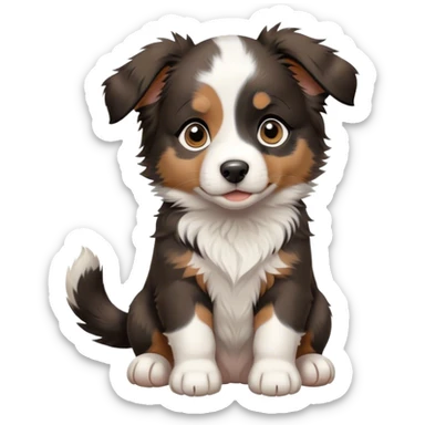 a sitting Australian shepherd puppy raise hand saying hello sticker