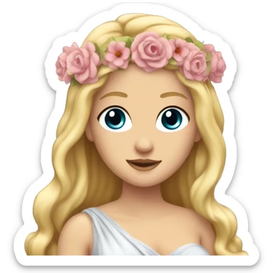 Aphrodite with blonde hair and wearing a flower crown sticker