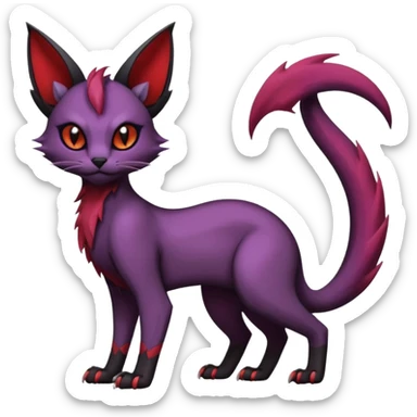 Dark gloomy gothic Black violet red edgy cute Noivern-Noibat-Purloin-Torracat-Lykoi-Caracal-cat-Fakemon-fusion-hybrid-creature with an imp tail  sticker