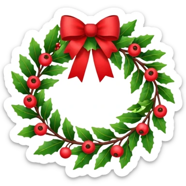 Christmas wreath with red berries and red bow sticker
