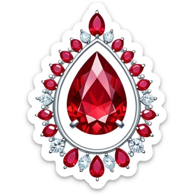 enchanted ruby talisman radiating passion and renewal, teardrop shape, surrounded by shimmering white stones sticker
