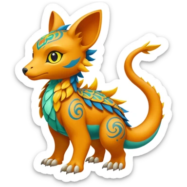 colorful lush ethereal divine exotic patterned beautiful elegant pretty realistic Fakémon-Digimon-Fionbri-Trico-creature (full body) sticker