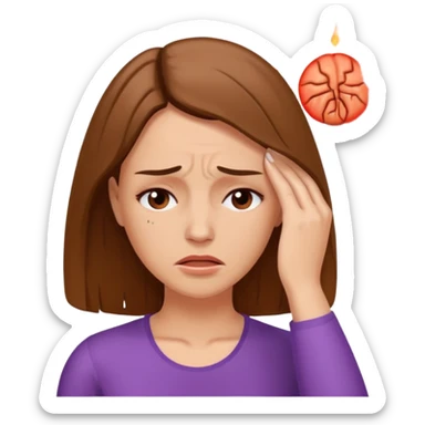 White woman with Brown hair with shoulder length hair and painful Migraine headache  sticker