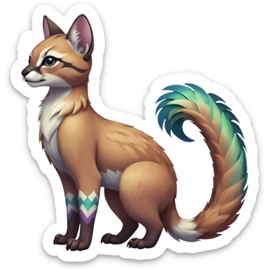 Colorful dark tropical feathery tribal pale light fruity pastel white glorious iridescent divine exotic cute cool beautiful beautiful fantasy-caracal-civet-genet-sergal-vernid-Gryphon-Cacomistle-Trico-oncilla-animal-Fakémon-hybrid-fursona (full body) sticker