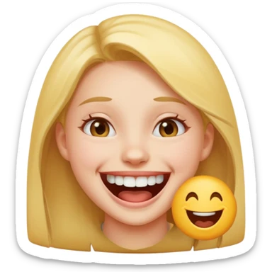 Laughing emoji of a girl and gap between central incisor teeth sticker