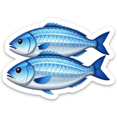 Fish dishes avatar in bright emoji-style illustration. Grilled fish, fillets, and seafood, blue and silver tones, simple shapes, flat design, fresh and flavorful. sticker