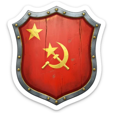 generate a very realistic metal shield with the USSR flag sticker