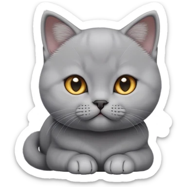 cinematic-cute-british shorthair-kitten cat-portrait-emoji,-head-tilted-playfully-and-inquisitively,-sleek-solid-grey-fur,-simplified-yet-adorable-features,-highly-detailed,-glowing-with-a-warm,-friendly-glow sticker