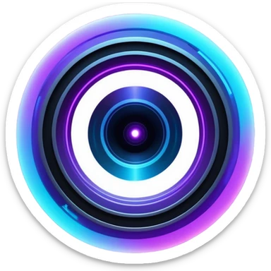 Futuristic camera aperture transforming into a vortex of light rays converging on a glowing product silhouette (e.g., lamp, watch), deep space blue (#0A1A2F) to electric violet (#8A2BE2) gradient with neon cyan (#00FFFF) sticker