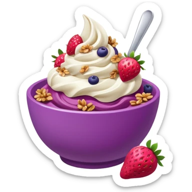 acai soft serve in a bowl either strawberries and granola sticker