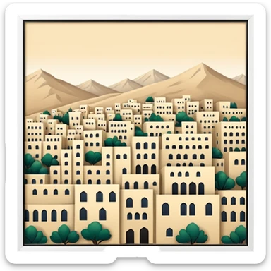 little city and many, small, ordinary, simple, home, Iranian-style, 1980  sticker