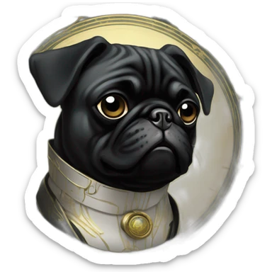 A cyberpunk black pug in Art Nouveau style during 1910 sticker