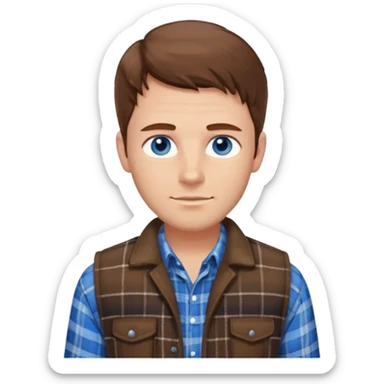 Hombre de pelo castaño ojos azules muy atractivo camisa de franela y chaleco sticker