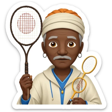 ancient shaman old black man with 1 badminton racket sticker