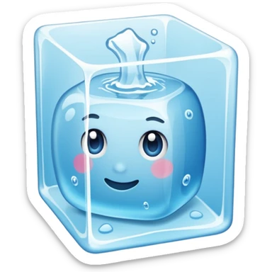 Quero que, com base nos emojis da apple, crie um emoji de um cubo de gelo derretendo, esse emoji não deve ter rosto nem nada, é apenas um cubo de gelo com uma pequena poça de água embaixo que derreteu do cubo sticker
