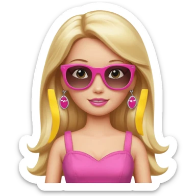 barbie with long blonde hair wear sun glasses, pink dress sticker