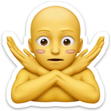 Yellow face emoji strangling itself with 2 arms crossed and hands saround neck and eyes looking up  sticker