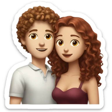 White boy with light brown curly hair kissing burgundy hair white girl, they have close eyes  sticker