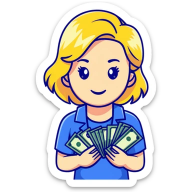 blonde girl with cash sticker