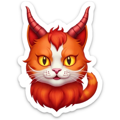 Evil red cat with horns and fire sticker