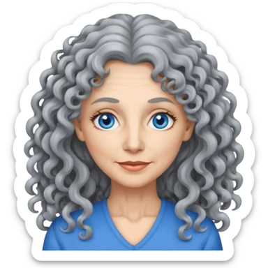  50 years olde woman with grey long curly hair and bleu eyes sticker