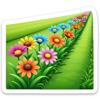 a row of flowers and grass extended far in a stright line sticker