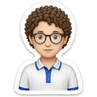 Kid in polo shirt with curly hairs in glasses sticker