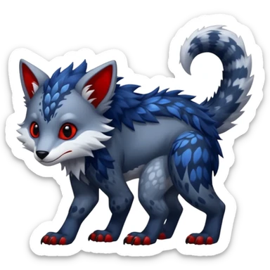 Shiny colorful exotic midnight blue-gray-black, with red markings, white belly, scaley scaly batty feline-like quadrupedal digitigrade furry feral Bastet-Noibat-Gatomon-Garchomp-Digimon-Fakémon-Pokémon-creature (full body) sticker