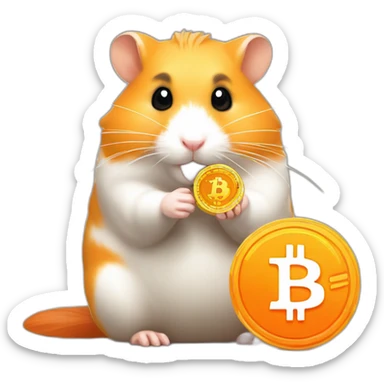 an orange hamster holding a BTC coin, pixelart sticker