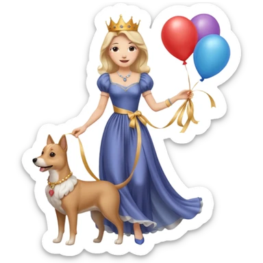 queen wearing dress, holding dog balloon sticker