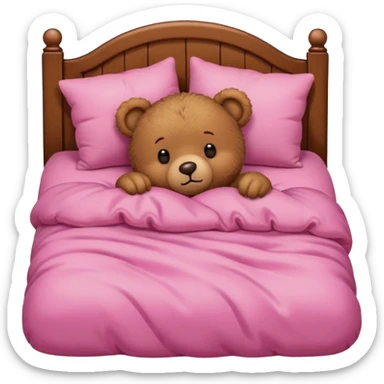 Brown Teddy bear sleeping in pink bed sticker