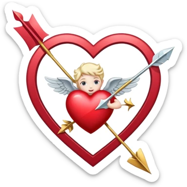 Heart pierced diagonally with an arrow, with cherubs overhead sticker