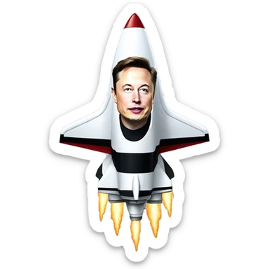 Elon Musk on a flying rocket sticker