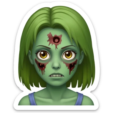 Faça uma zombie mulher verde, bonita de olhos castanhos e cabelo liso sticker