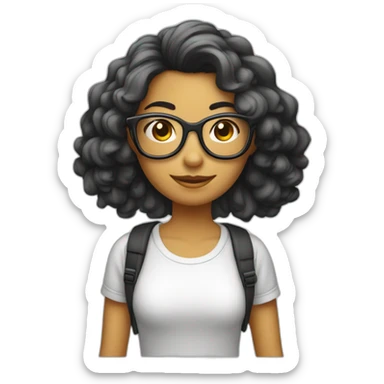 Chica pelo castaño liso con gafas con camiseta  sticker