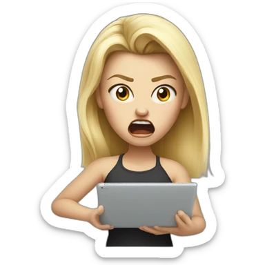 Blondie being angry and mad and having an iPad sticker