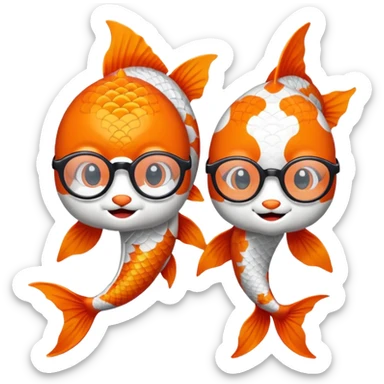 Two "koi" fishes male and female, wearing glasses. sticker