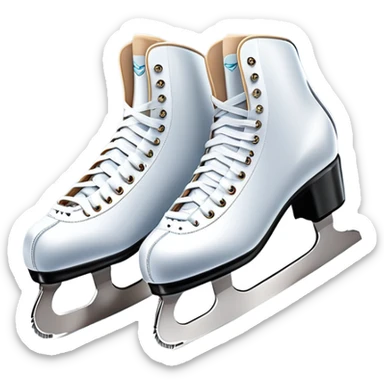 An icon showing The rink is surrounded by cheering spectators and soft arena lights, creating a beautiful, dynamic atmosphere. a pair of elegant figure skates placed on the smooth, sparkling ice of a grand ice arena. Transparent background highlights the grace and beauty of figure skating. sticker
